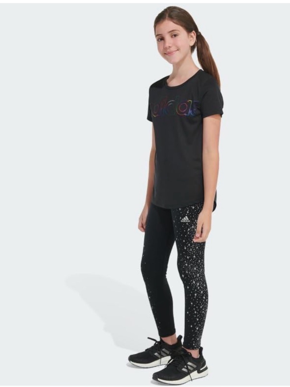 adidas Girls Black Star Print AEROREADY Leggings Size L/14‎ NWT